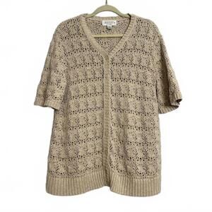 Annex Casual Corner Woman Beige Crochet Knit Button-Up Top, Size 2X VINTAGE